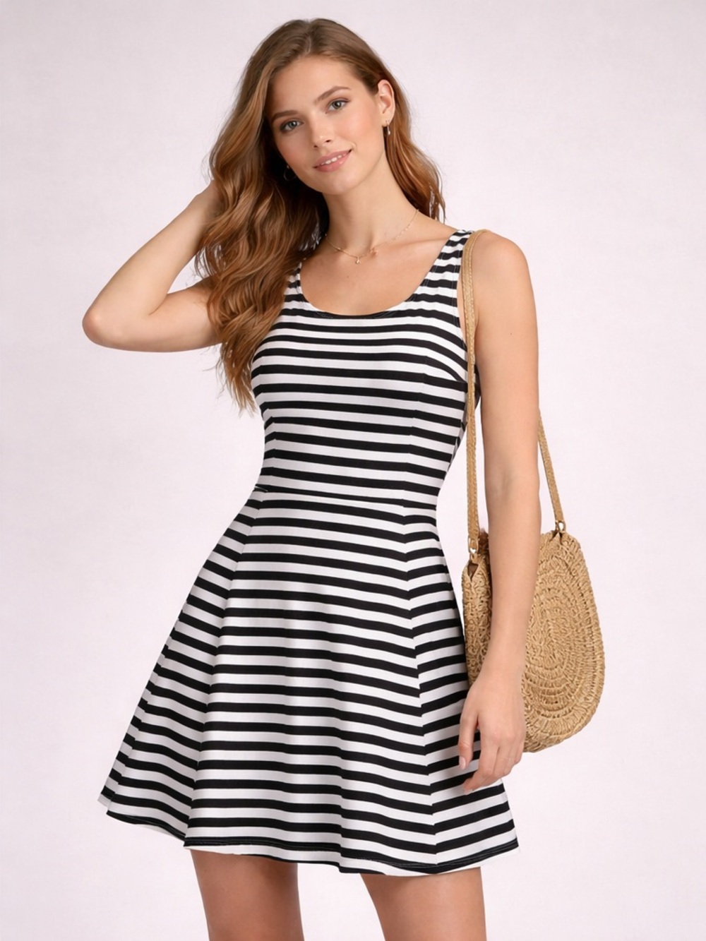 H&M Black White Striped Fit & Flare Dress Size 8 Summer Casual